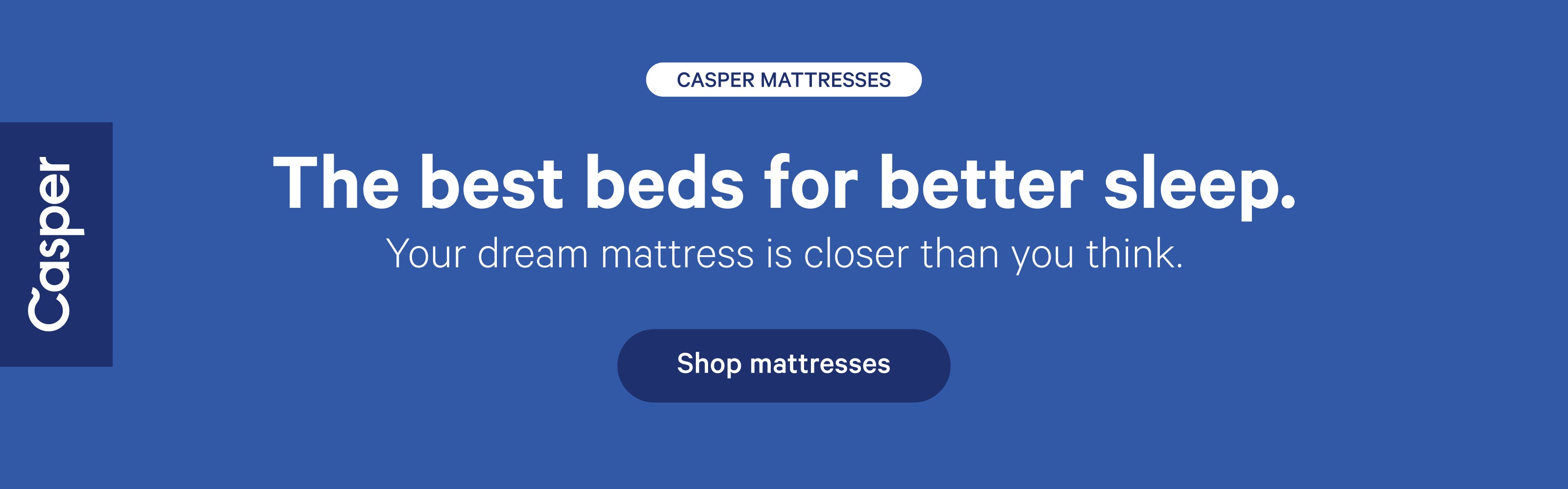 Casper mattress advertisement with blue background and white text.