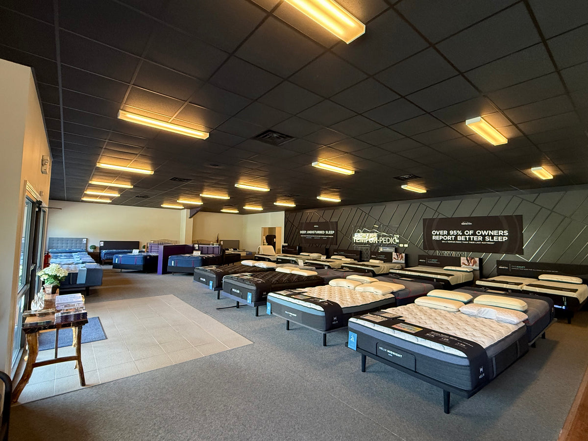 Mattresses on display at the Blackberry Creek Mattress Foscoe showroom